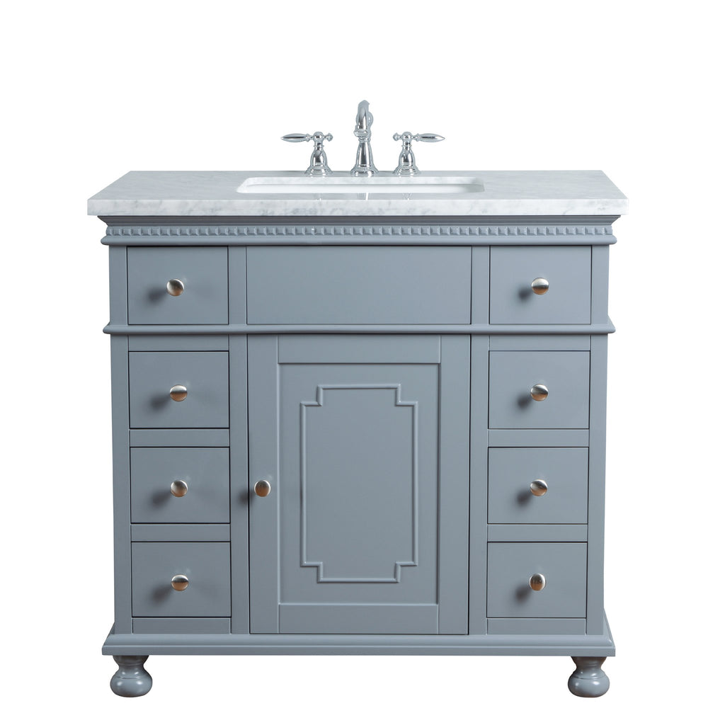 Stufurhome Abigail Embellished 36 Inches Grey Single Sink Bathroom Van 8031