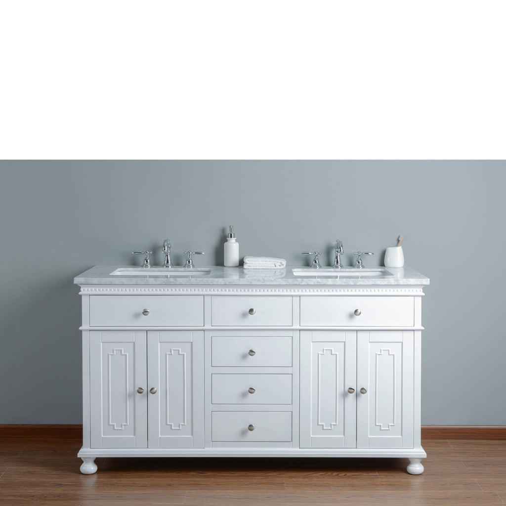 Stufurhome Abigail Embellished 60 Inches White Double Sink
