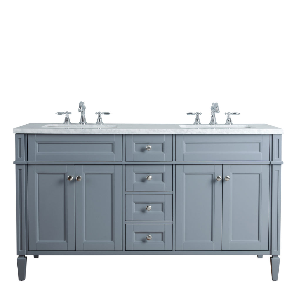 Stufurhome Anastasia French 60 Inches Grey Double Sink Bathroom