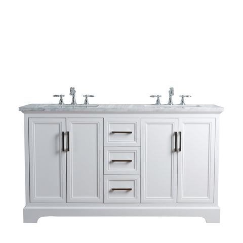 Stufurhome Ariane 60 Inches White Double Vanity Cabinet Dual