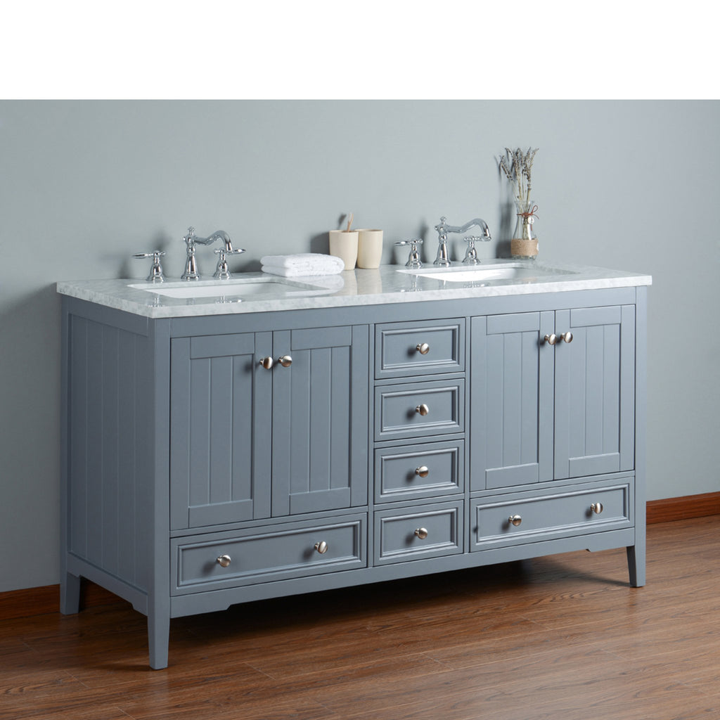 Stufurhome New Yorker 60 Inches Grey Double Sink Bathroom Vanity Stufurhome