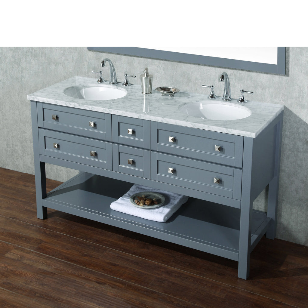 Bathroom Vanity Double Sink 60 Inches : Stufurhome 60 inch Malibu Grey ...