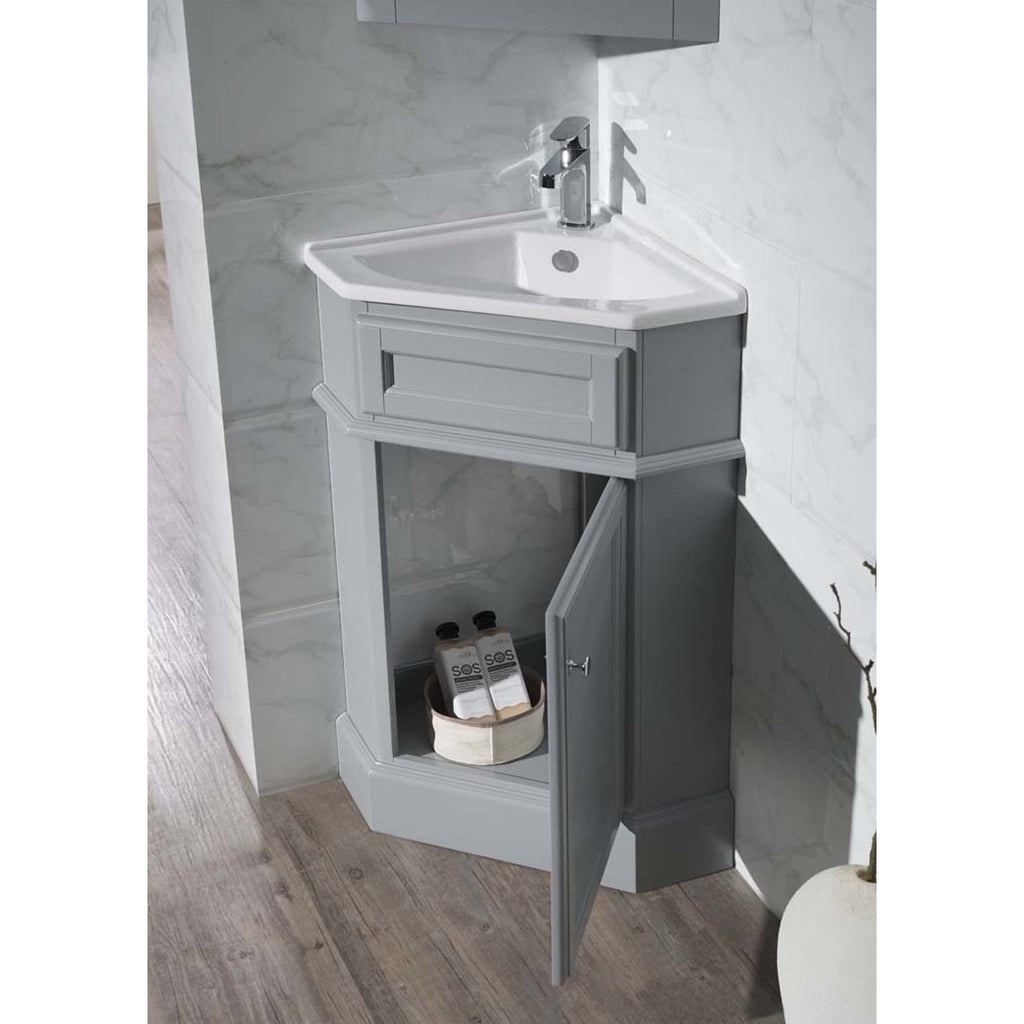 Stufurhome Hampton Grey 27 Inch Corner Bathroom Vanity With