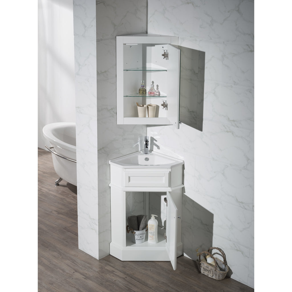 Stufurhome Hampton White 27 Inch Corner Bathroom Vanity With