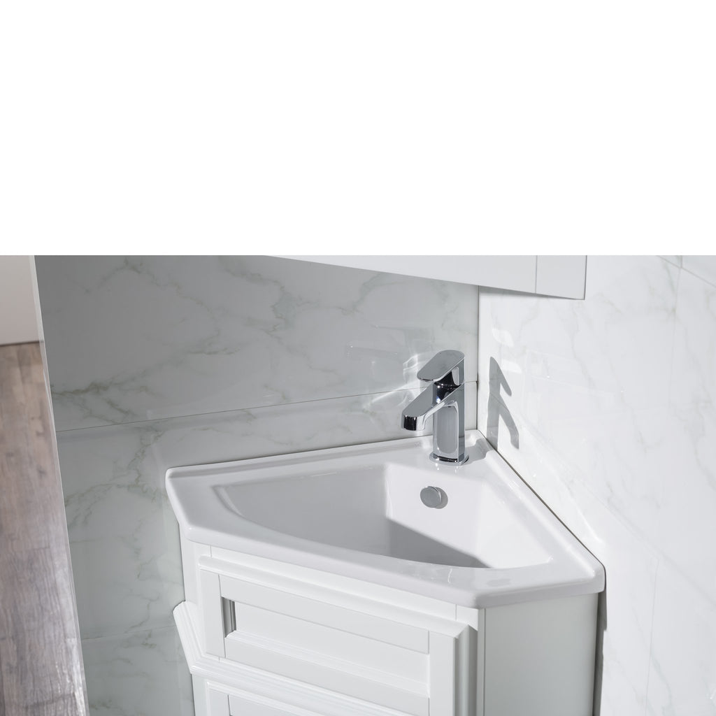 Stufurhome Hampton White 27 Inch Corner Bathroom Vanity With