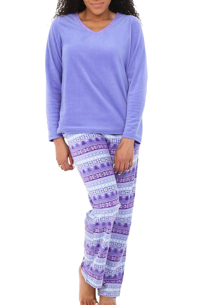 Women's Soft Warm Fleece Pajamas Lounge Set, Long Sleeve Top and