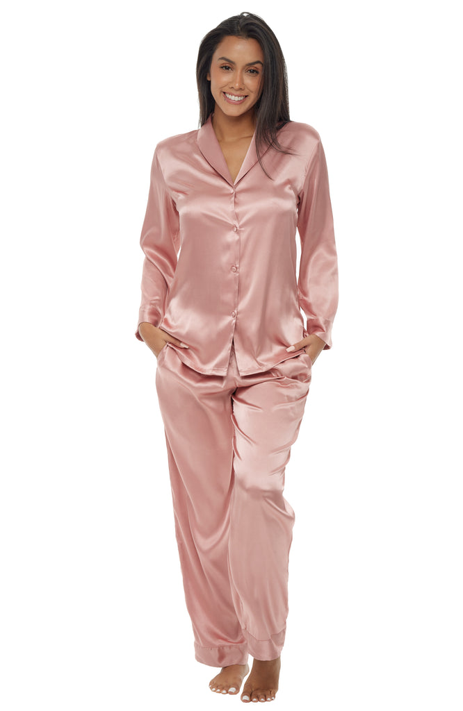 Womens Satin Pajamas Lounge Set, Silk like Short Sleeve Top and