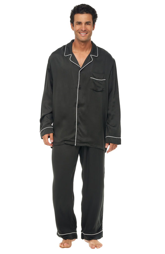 Alexander Del Rossa Men's Button Down Satin Pajama Set with Sleep