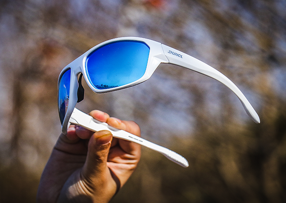 white frame blue lens sunglasses Billy