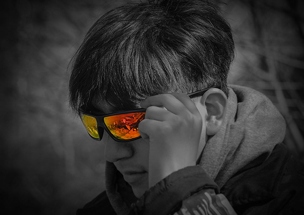 black frame orange lens sunglasses