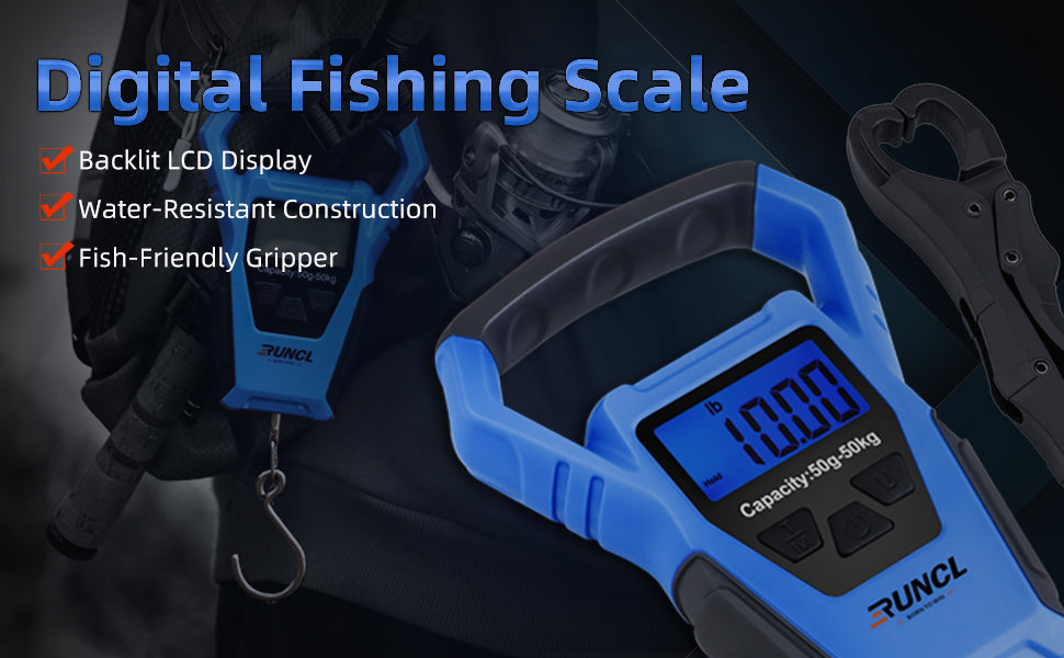 RUNCL Waterproof Digital Fishing Scale with Fish Lip Gripper(Pro