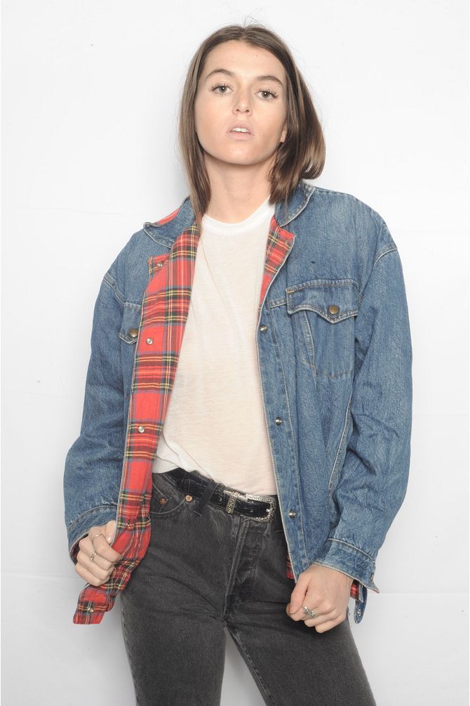 denim jacket with plaid lining