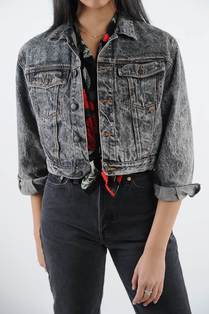 black cropped denim jacket