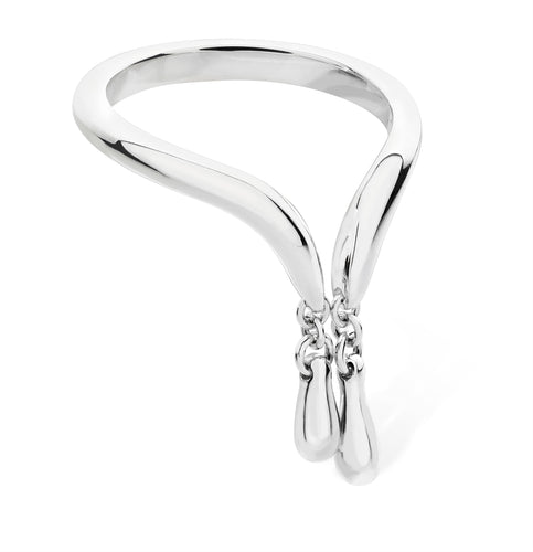 Lucy Quartermaine  Delicate droplets attached to an open style, wishbone formation. This elegant ring is the perfect gift 