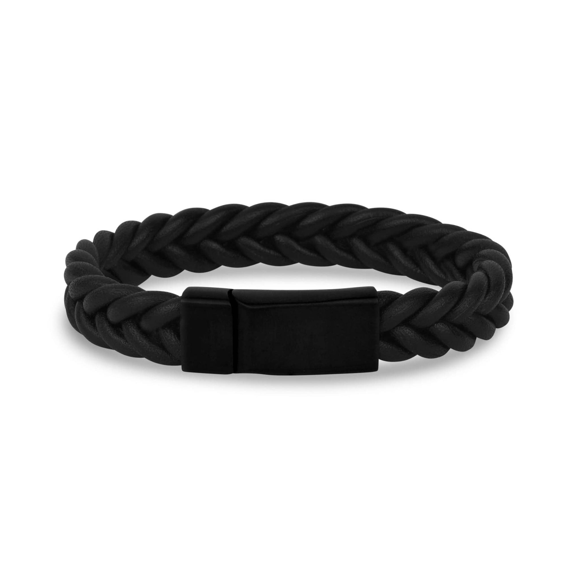 Black On Black Braided Italian Leather Bracelet - Arman's Jewellers