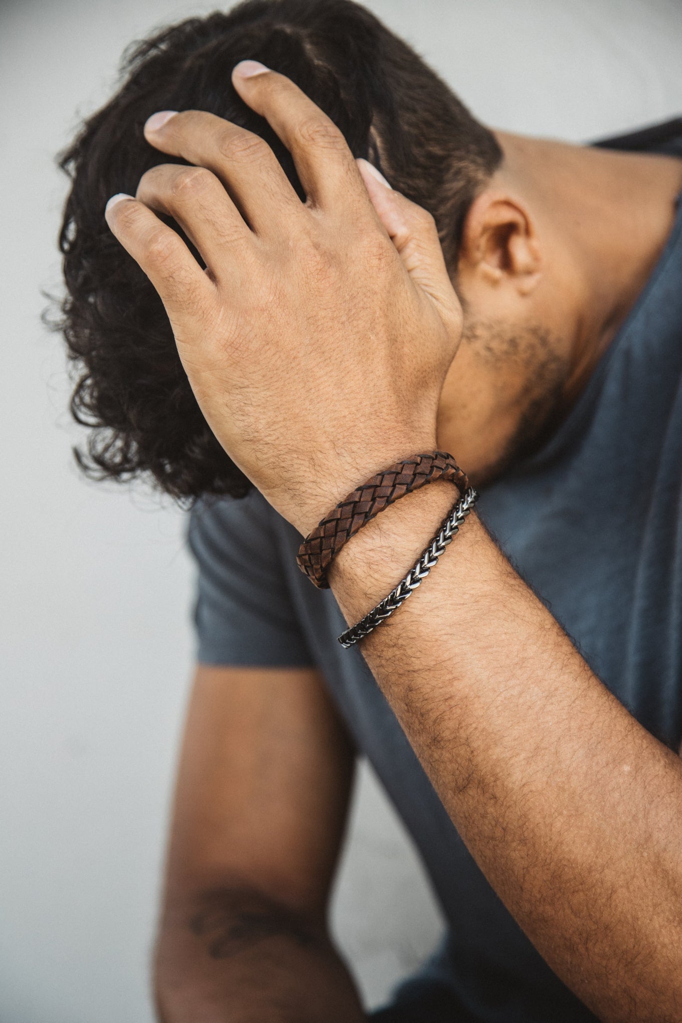 Dark Brown Braided Italian Leather Steel Clasp Bracelet - Arman's Jewellers