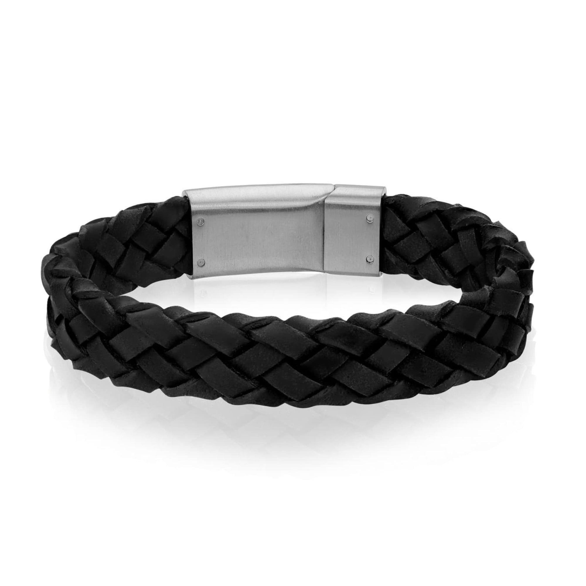 Black On Black Braided Italian Leather Bracelet - Arman's Jewellers