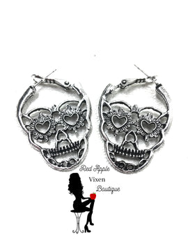 Antique Silver Colored Skull Hoops