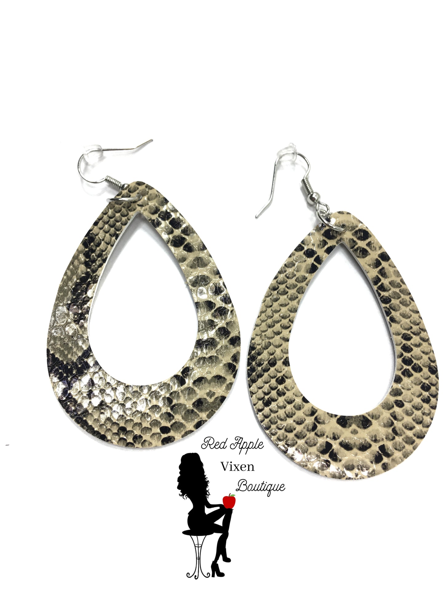 Leather Snake Skin Print Earrings - Red Apple Vixen Boutique