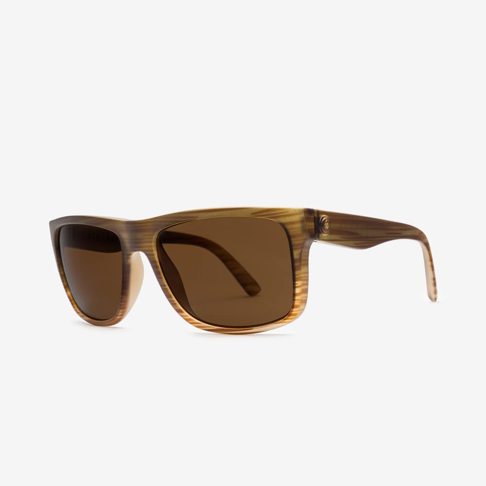 Electric Swingarm Sunglasses in Red Wood- unisex style in two sizes. Bronze polarized lenses and unique frame