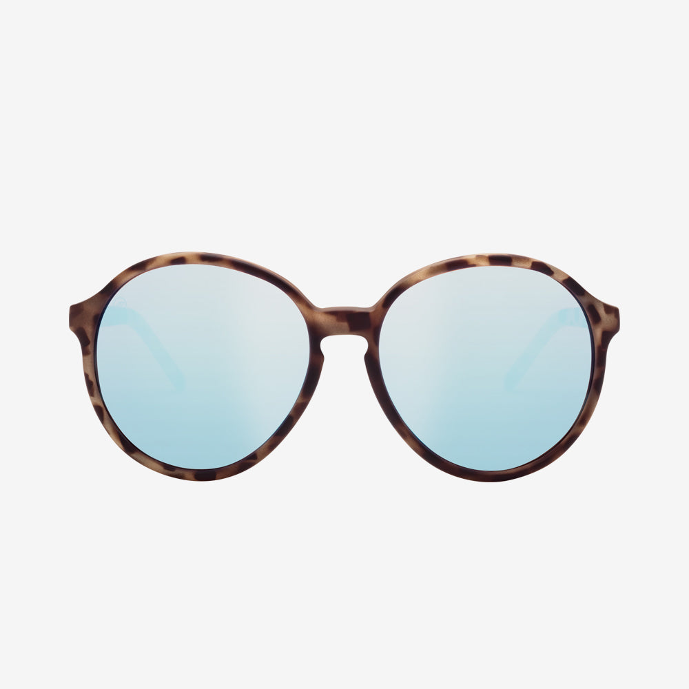 Electric Riot Sunglasses - Nude Tort Frame - Sky Blue Chrome Lens