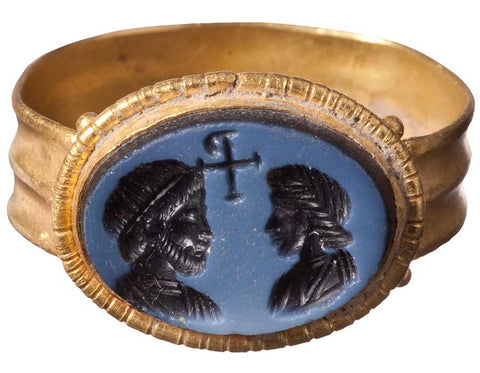 Gold Roman Wedding Ring Circa 5th Century with Blue Agate