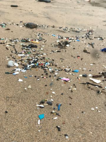 Ocean plastic nurdles at high tideline