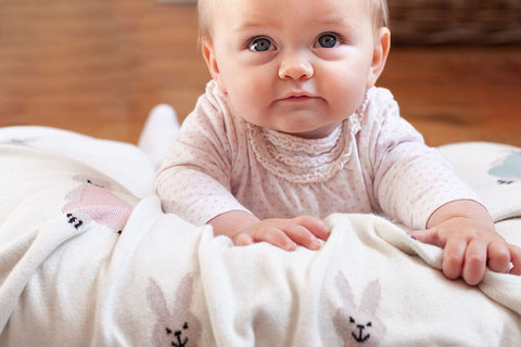 Rabbit Motif Knitted Cotton Baby Blanket