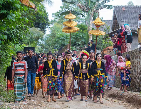Traditional Indonesian wedding procession in the village Tetebatu on the island Lombok, Indonesia