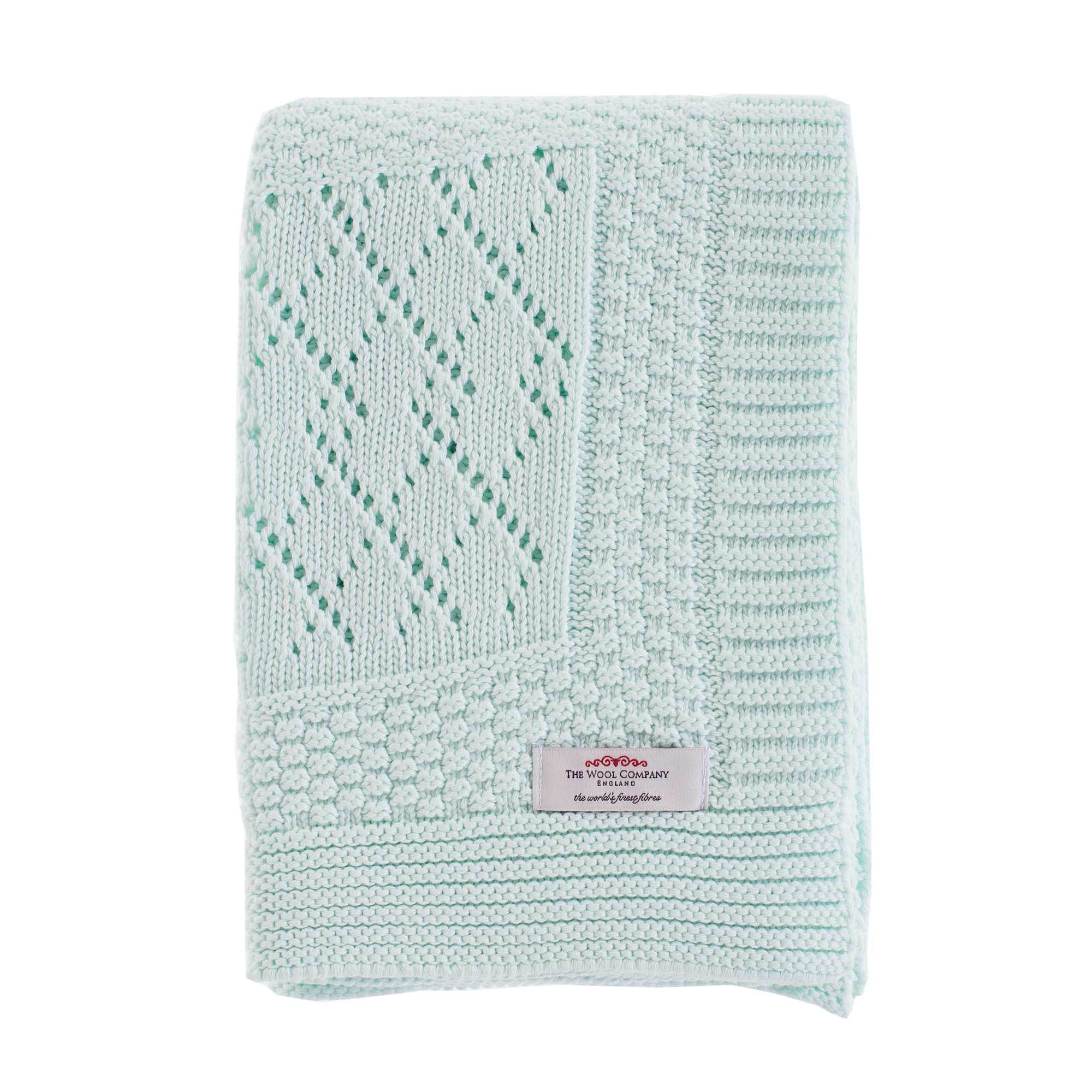 Mint Green Knitted Cotton Baby Blanket 