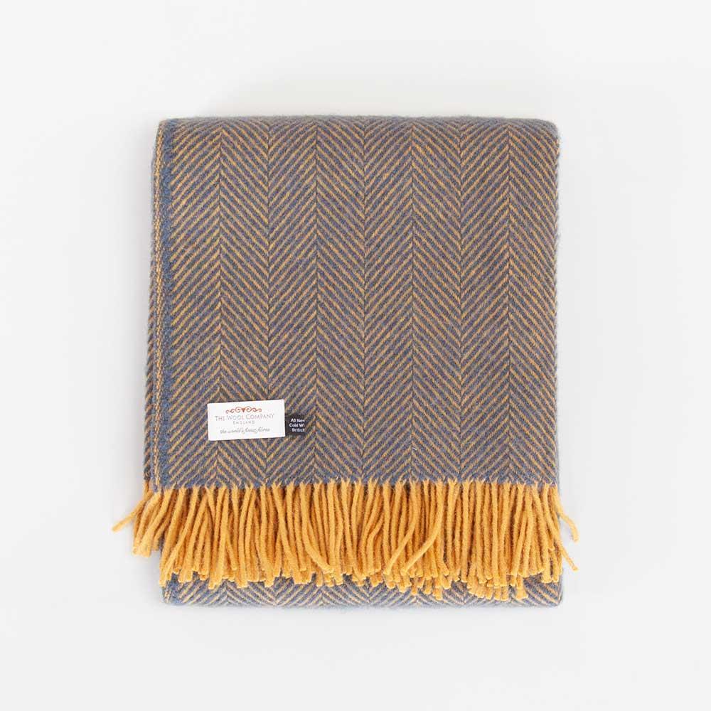 Pure New Wool Herringbone Throw Navy and Mustard – The Wool Company