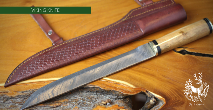 Handforged Viking Knife With Damast Forged With Scabbard Fairbow