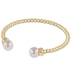 Classic Gold 3mm Bead Cuff - Pearl - Main Street Mercantile