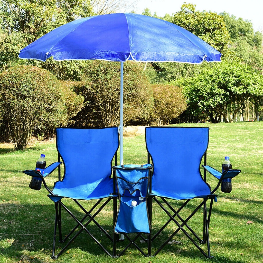 Portable Folding Picnic Double Chair with Umbrella – Home & Garden Trend
