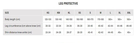 Knee guard size chart