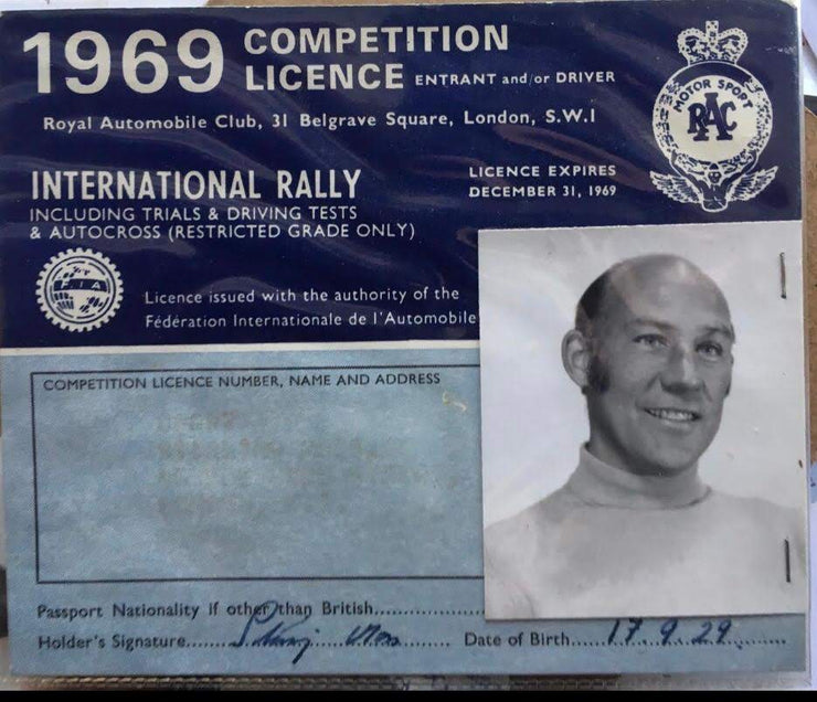 1969 Stirling Moss competition licence – Formula 1 Memorabilia