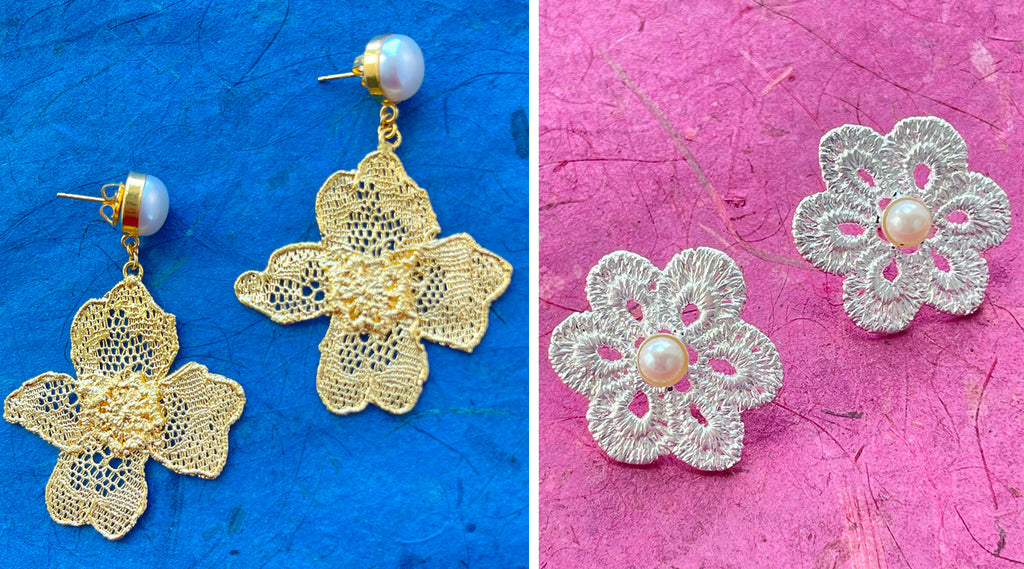 Alphonsine and Agnes Pearl and Lace earrings from new collection