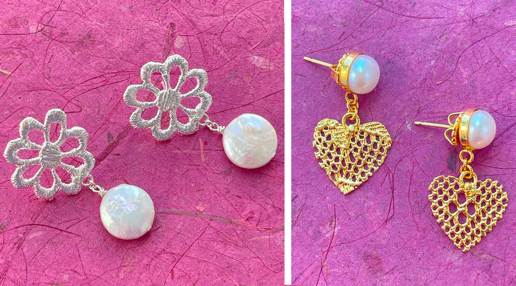 Annik and Ada Pearl and Lace Earrings