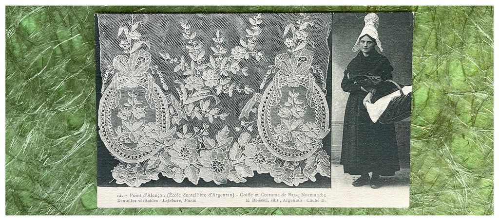 Original French vintage postcard with Alençon lace