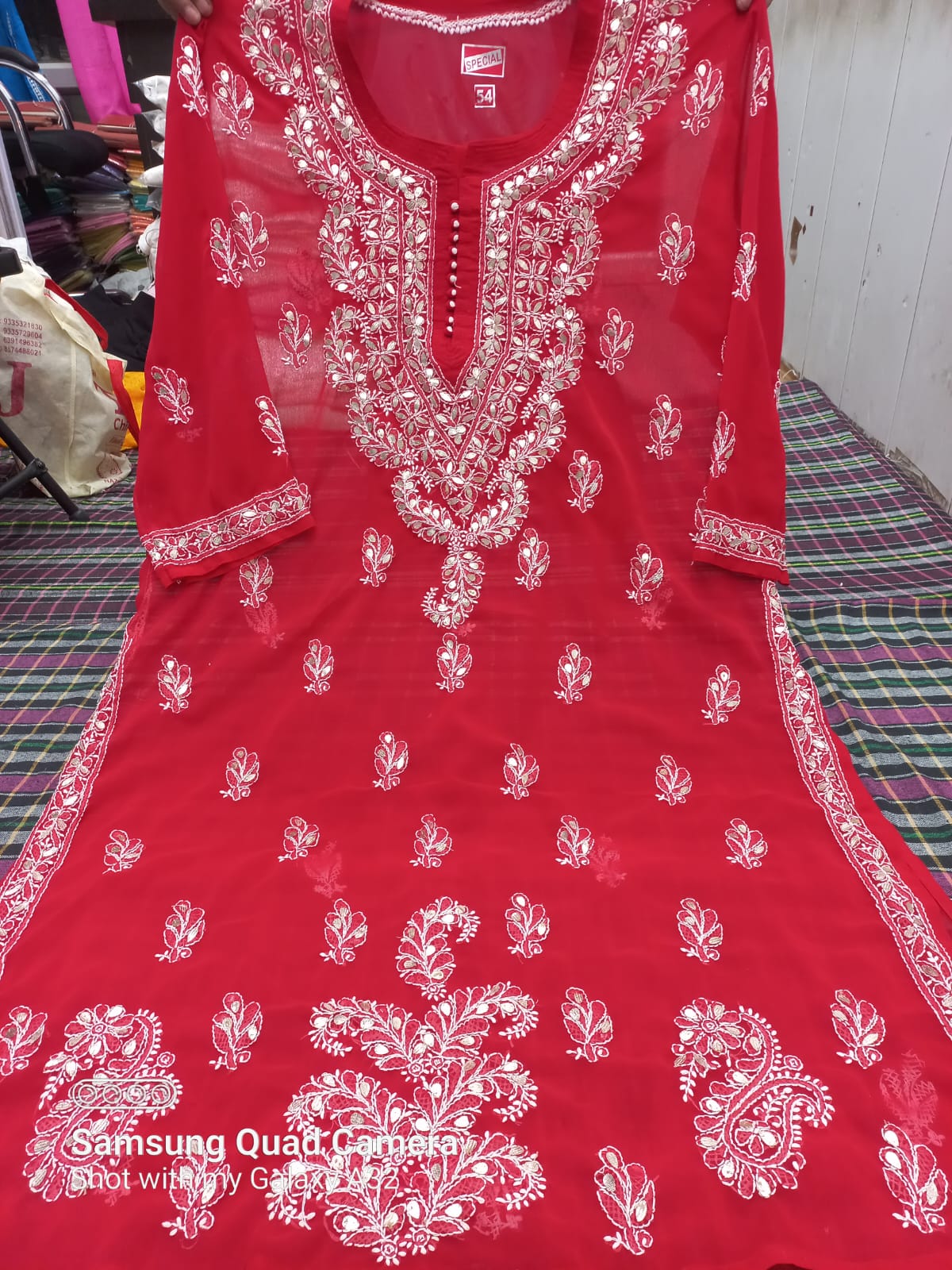 Light Blue Georgette Lucknowi Chikankari Kurti with Beautiful Mirror E –  Inayakhan Shop