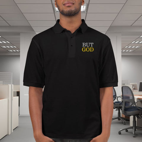 Black or Hispanic Male wearing polo shirt with But God design