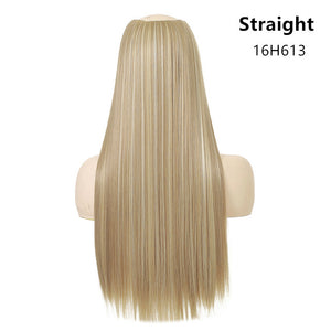 Clip in Hair Extension Straight & Wavy Ombre One Piece Head Long Natural False Synthetic Hairpieces Messy Rose Bun 24" 170g U-Part - Center Of Treasures