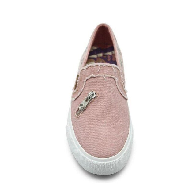 casual solid color zipper decoration canvas loafers