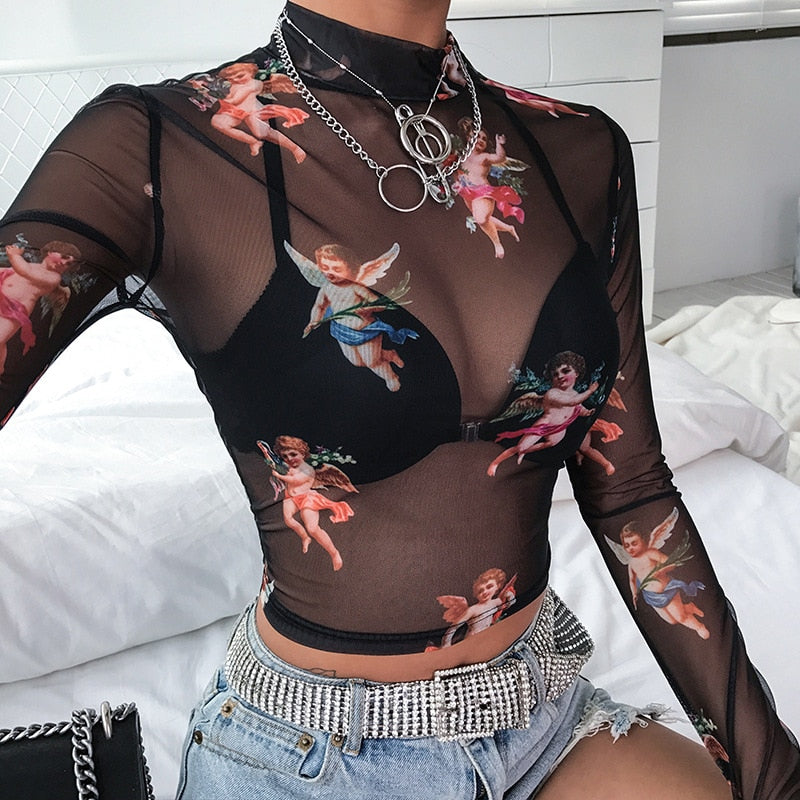 long sleeve transparent top