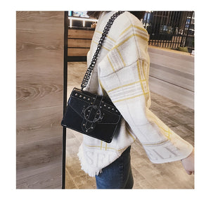 Women's Designer Handbag Rivet Lock Chain Shoulder Square Bag Pu Leather - Center Of Treasures