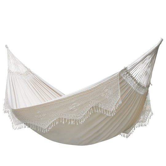 ivory double Brazilian hammock with fringe