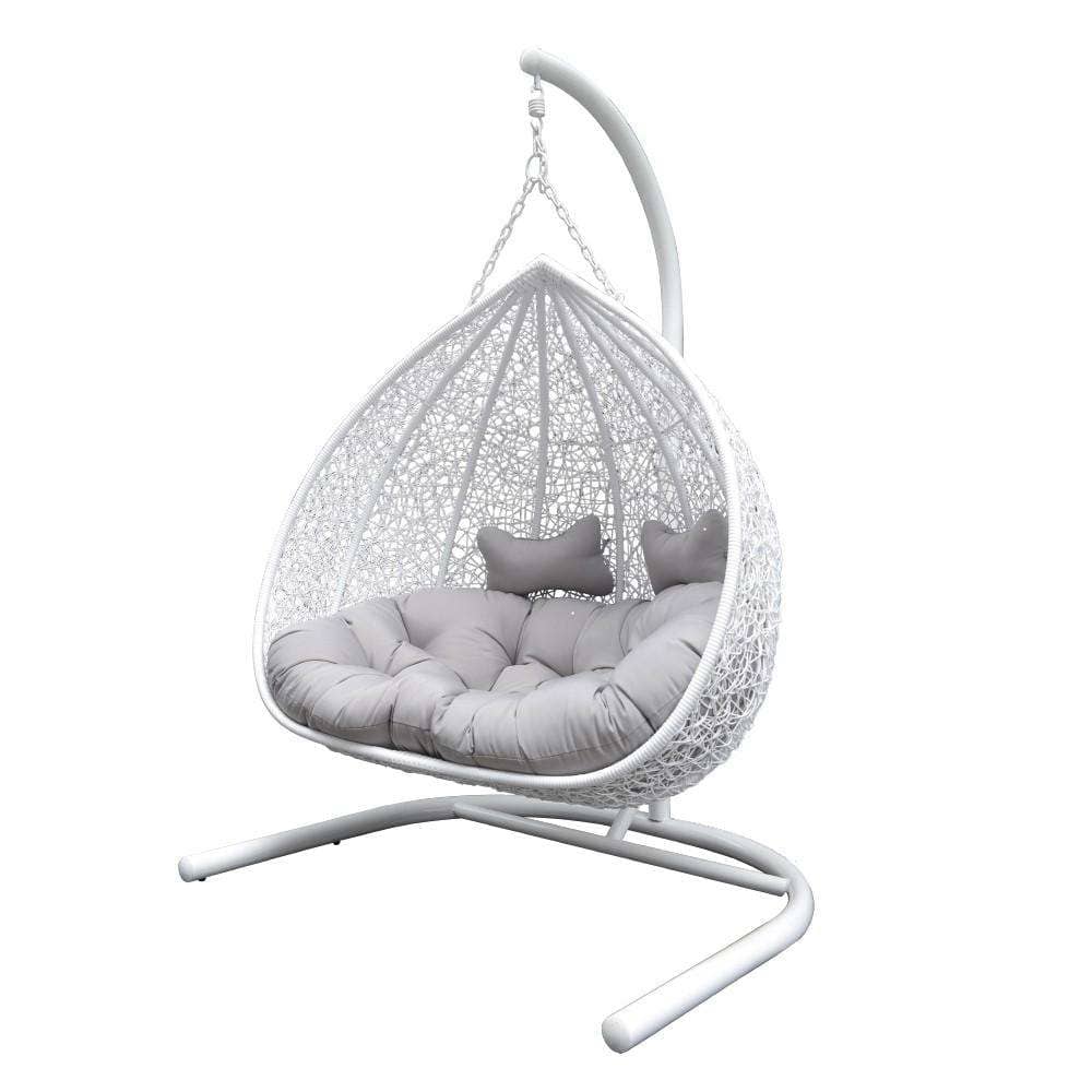 Duke Double Premium Hanging Egg Chair In White With Stand – Siesta Hammocks