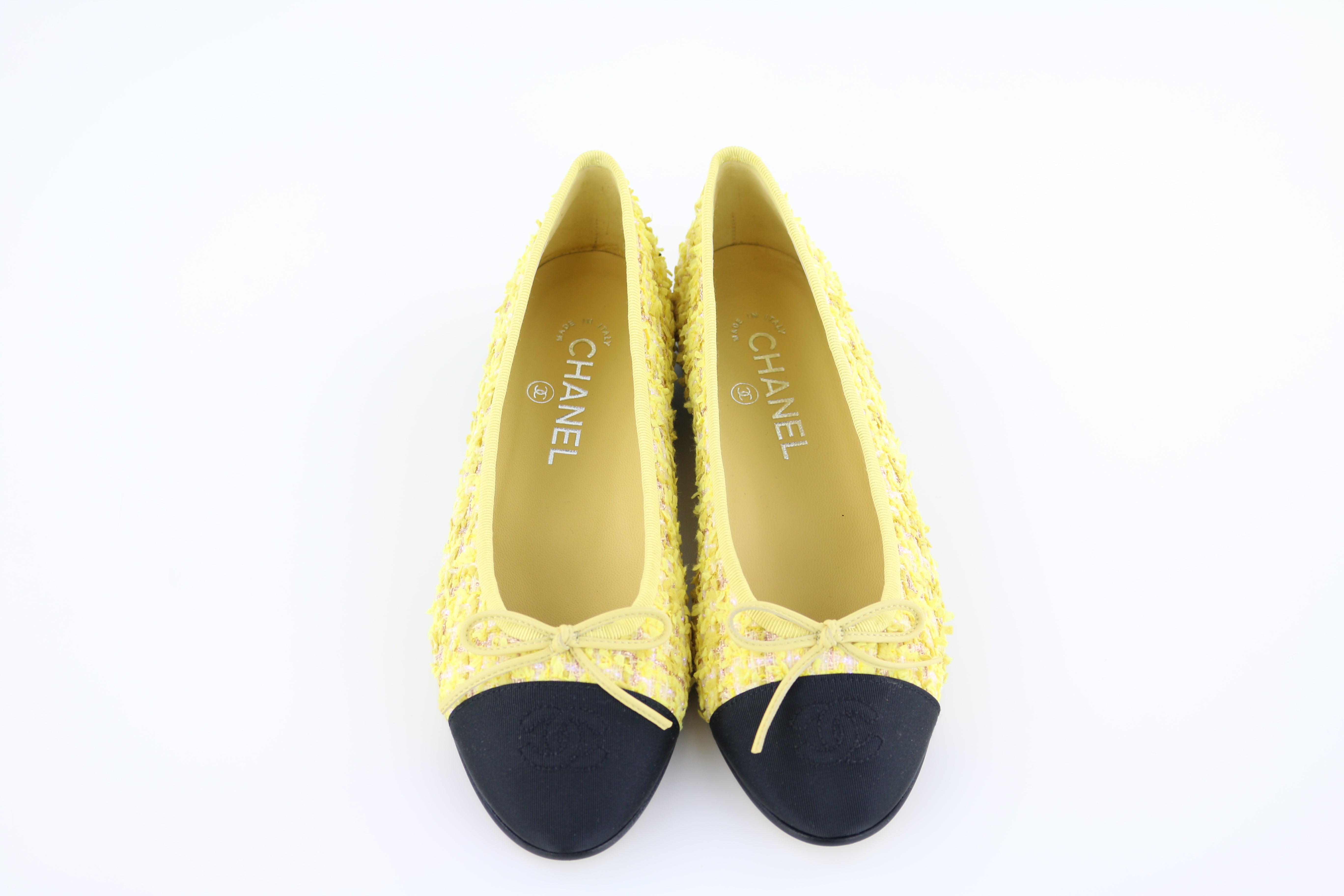Yellow/Black Tweed Ballerina Flats 