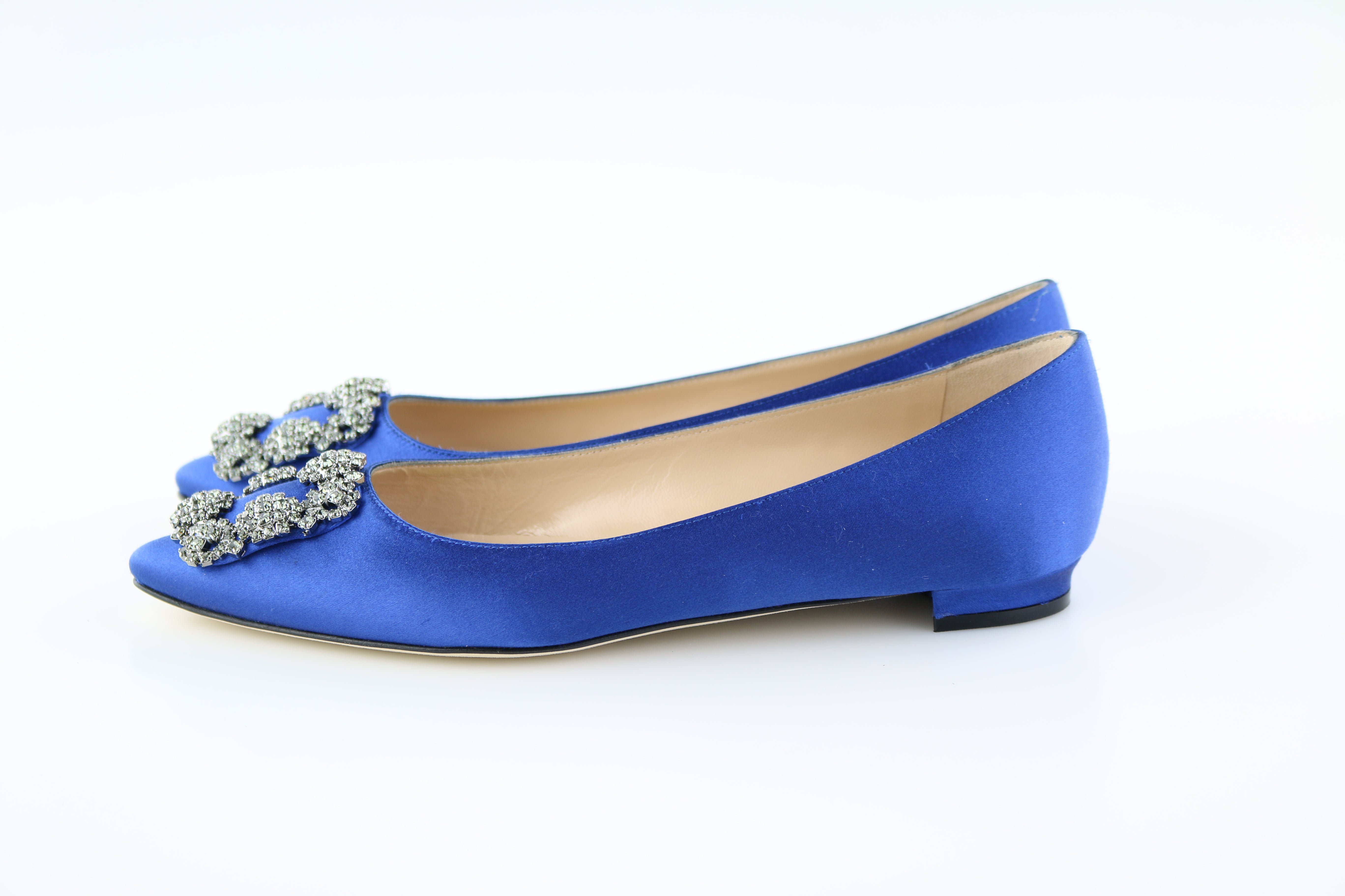 blue satin flats