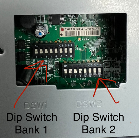 Printer Dip Switch Bank 1 and Bank 2